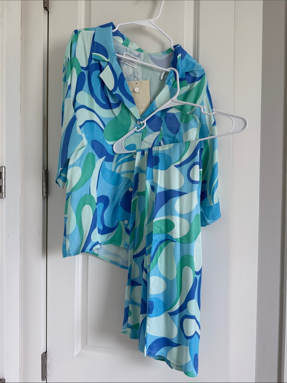 Sabo Skirt Blue Green Swirl Print Top